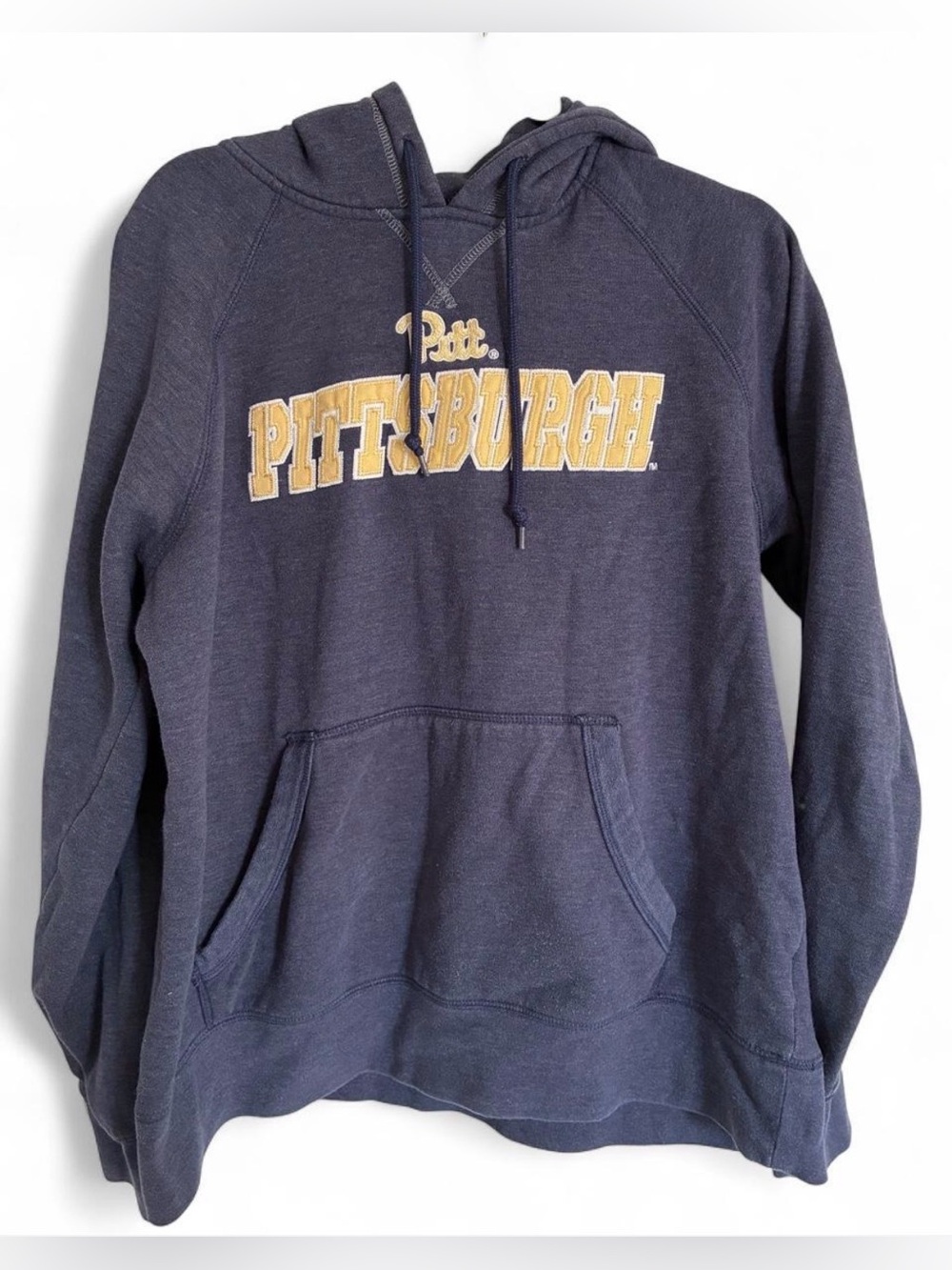 Pittsburgh College Navy Hoodie Stitched size Large Pitt unisex